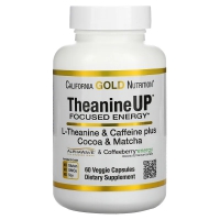 Купить California Gold Nutrition, TheanineUP, сфокусированная энергия, L-теанин и кофеин, 60 растительных капсул