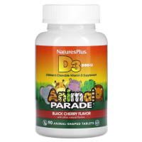 Купить Nature's Plus, Animal Parade, витамин D3, со вкусом черешни, 500 МЕ, 90 таблеток