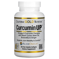 Купить California Gold Nutrition, Curcumin UP, комплекс с омега-3 и куркумином, для подвижности и комфорта в работе суставов, 90 капсул из рыбьего желатина
