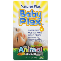 Купить NaturesPlus, Source of Life, Animal Parade, Baby Plex, жидкие мультивитаминные капли без сахара, с натуральным вкусом апельсина, 2 жидкие унции (60 мл)
