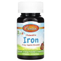 Купить Carlson, Kids Chewable Iron, детское жевательное железо, клубника, 15 мг, 30 таблеток
