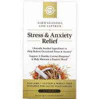 Купить Solgar, Stress & Anxiety Relief Ashwagandha, Снятие стресса и тревоги, ашваганда и шафран, 30 таблеток