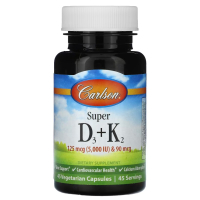 Купить Carlson, Super D3 + K2, 5000 МЕ, 45 вегетарианских капсул