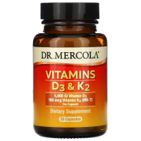 Купить Dr. Mercola, Витамины D3 и K2, Vitamin D3+К2, (5000 МЕ) 125 мкг, 30 капсул