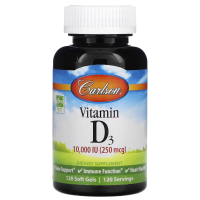 Carlson, Vitamin D3 , Витамин Д3, 250 мкг (10 000 МЕ), 120 мягких желатиновых капсул