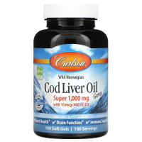 Carlson, Cod Liver Oil Gems, жир печени дикой норвежской трески, 1000 мг, 100 капсул