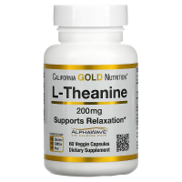 California Gold Nutrition, AlphaWave, L-теанин, поддерживает расслабление и спокойную концентрацию, 200 мг, 60 растительных капсул