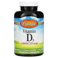 Купить Carlson, Витамин D3, Vitamin D3, 125 мг (5000 МЕ), 360 мягких таблеток