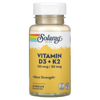 Купить Solaray, витамины D3 и K2, без сои, 60 растительных капсул