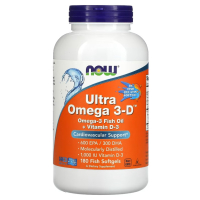 NOW Foods, ультраомега-3 с витамином D, Ultra omega 3-D, 600 ЭПК / 300 ДГК, 180 капсул из рыбьего желатина