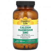 Купить Country Life, Кальций, магний и цинк с витамином D, Calcium Magnesium Zinc with vitamin D, 180 таблеток