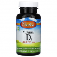 Купить Carlson, Витамин D3, Vitamin D3, 125 мг (5000 МЕ), 120 мягких таблеток