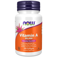 NOW Foods Vitamin A, Витамин А 25000 МЕ - 100 гелевых капсул