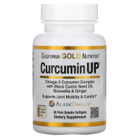 Купить California Gold Nutrition, CurcuminUP, комплекс с омега-3 и куркумином, для подвижности и комфорта в работе суставов, 30 капсул из рыбьего желатина