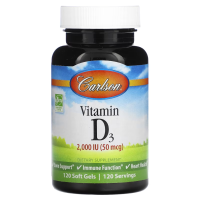 Купить Carlson, Витамин D3, Vitamin D3, 50 мкг (2000 МЕ), 120 мягких таблеток