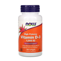 Купить Now Foods, витамин D3, высокоактивный, 25 мкг (1000 МЕ), 180 мягких таблеток