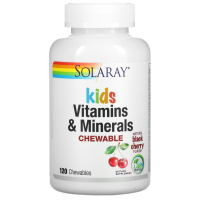 Купить Solaray, Витамины и минералы для детей, kids vitamins & minerals, с натуральным вкусом ягод черемухи, 120 жевательных таблеток