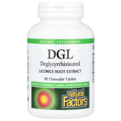 Купить Natural Factors, DGL, Глицирризинат солодки (экстракт корня), 90 жевательных таблеток