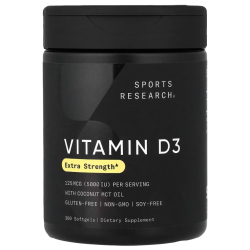 Купить Sports Research, Витамин D3, 125 мкг (5000 МЕ), 360 капсул