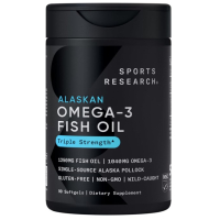 Купить Sports Research, Аляскинский рыбий жир с омега-3, Omega-3 Fish Oil, тройная эффективность, 1250 мг, 90 мягких таблеток