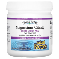 Natural Factors, Stress-Relax, порошок цитрата магния, Magnesium Citrate, ягодная смесь для приготовления напитка, 250 г (8,8 унции)