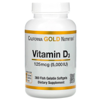 Купить California Gold Nutrition, витамин D3, 125 мкг (5000 МЕ), 360 капсул из рыбьего желатина