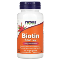 Sotib oling NOW Oziq-ovqatlar, biotin, biotin, 5000 mkg, 60 vegetarian kapsulalari