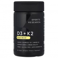 Купить Sports Research, Витамины D3+K2 10000 МЕ, Vitamin D3+K2, 60 растительных капсул