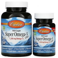 Carlson, Super Omega-3, Супер Омега-3, 1200 мг, 100 + 30 мягких желатиновых капсул