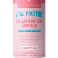 Sotib oling Vital Proteins Kollagen peptidlari gialuron kislotasi va vitamin C, qulupnay va limon ta'mli, 299 g