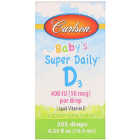 Купить Carlson Labs, Super Daily, витамин D3 для детей, 10 мкг (400 МЕ), 10,3 мл (0,35 жидк. унций)