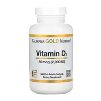 Купить California Gold Nutrition, витамин D3, 50 мкг (2000 МЕ), 360 рыбно-желатиновых капсул