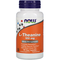 Купить NOW Foods, L-теанин, 100 мг, 90 растительных капсул