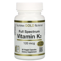 Купить California Gold Nutrition, витамин K (MK-4, MK-6, MK-7, MK-9), 120 мкг, 60 растительных капсул