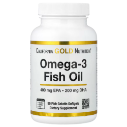 Купить California Gold Nutrition, омега-3, рыбий жир, триглицерид, 1000 мг, 90 капсул из рыбьего желатина