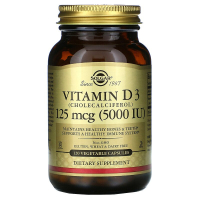 Купить Solgar, витамин D3 (холекальциферол), 125 мкг (5000 МЕ), 120 вегетарианских капсул
