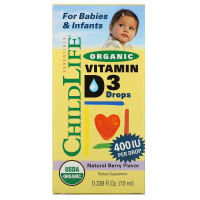 Купить ChildLife, органический витамин D3 в каплях, натуральный ягодный вкус, 400 МЕ, 10 мл