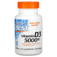 Doctor's Best, витамин D3, 125 мкг (5000 МЕ), 360 мягких таблеток