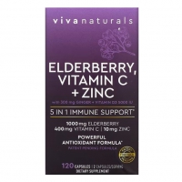 Viva Naturals, Elderberry (Экстракт имбиря), витамин C и цинк, поддержка иммунитета 5 в 1, 120 капсул