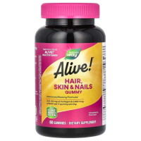 Купить Natures Way, Alive!, жевательные таблетки для волос, кожи и ногтей, со вкусом клубники, 60 мармеладок