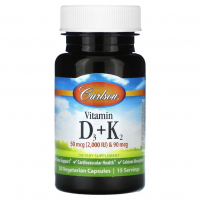 Купить Carlson, Витамин D3 + K2, Vitamin D3+K2, 30 вегетарианских капсул