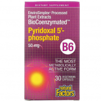 Купить Natural Factors, BioCoenzymated, B6, пиридоксал-5-фосфат, Pyridoxal 5-phosphate, 50 мг, 30 капсул