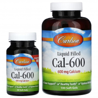 Купить Carlson, Calcium-600, Кальций с жидкостью, 600 мг, 100 + 30 капсул