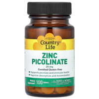 Купить Country Life, Zinc Picolinate, пиколинат цинка, 25 мг, 100 таблеток