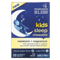 Купить Mommy's Bliss, детские жевательные таблетки для сна, мелатонин + магний, для детей от 3 лет, натуральный виноград, 35 жевательных таблеток