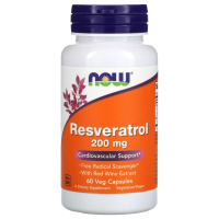 NOW Foods, Resveratrol, Натуральный Ресвератрол, 200 мг, 60 растительных капсул