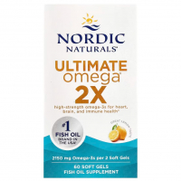 Купить Nordic Naturals, Ultimate Omega 2X, со вкусом лимона, 1075 мг, 60 капсул