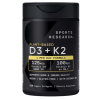 Купить Sports Research, Витамины D3+K2 5000 МЕ, Vitamin D3+K2, 160 растительных капсул