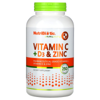 NutriBiotic, Immunity, витамины C + D3 и цинк, 250 капсул