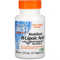 Doctors Best, стабилизированная R-липоевая кислота с BioEnhanced Na-RALA, 200 мг, 60 вегетарианских капсул